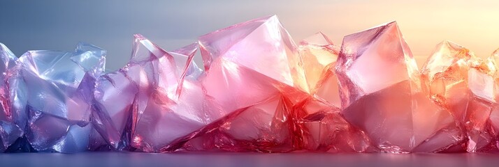 A design with transparent triangles stacked in varying sizes and pastel hues.