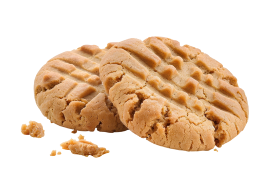 Delicious homemade peanut butter cookies resting on a clean surface, inviting sweet moments of indulgence any time of day isolated on transparent background