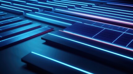 Obraz premium Abstract Neon Light Illuminated Geometric Platforms