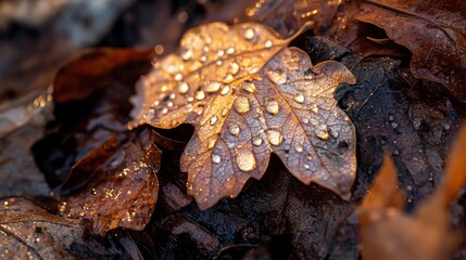 Macro Shot of Water Droplets on Dark Leaves with a Moody Aesthetic