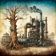 Illustration of environmental pollution. Generative AI