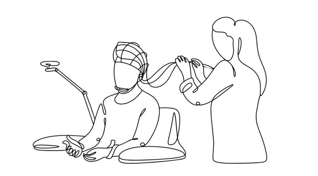 line art person getting hair treatment clip art preview