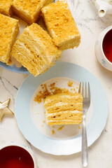 Honey cake with sour cream.top veiw