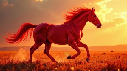 Beautiful portrait of a fiery red horse. Symbol of the new year 2026 according to the Chinese calendar. Eastern horoscope. Red fiery horse