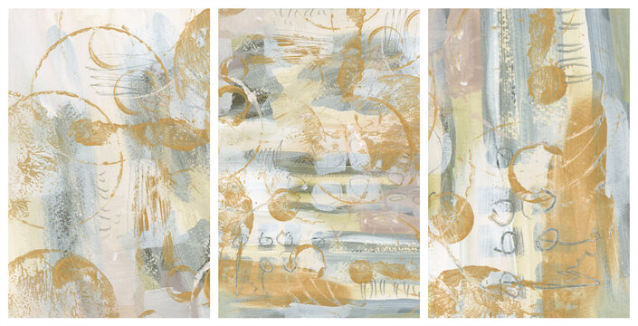 Art hand drawn watercolor and acrylic smear blot canvas painting wall. Abstract texture beige pastel color stain brushstroke texture background.