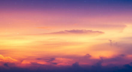Magical Sunset Sky with Stars: Breathtaking Twilight Colors and Clouds