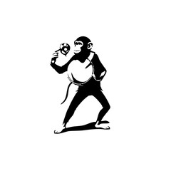 Silhouette of a Monkey Holding a Mask in Artistic Style