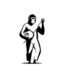 Vintage Illustration of a Monkey Playing a Banjo Musical Instrument