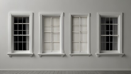Three historic white window on the white wall. Generative AI 