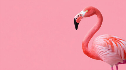 Fototapeta premium Pink flamingo on a pink background, clean design