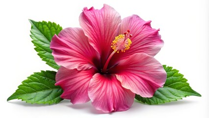 Pink Hibiscus Flower with Leaves
