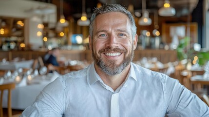 Fototapeta premium Smiling man restaurant dinner happy background