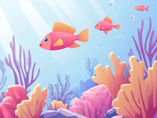 Naklejka premium Vibrant Coral Reef with Tropical Fish