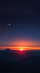 Fototapeta premium Majestic Sunrise Over Mountain Range with Starry Night Sky