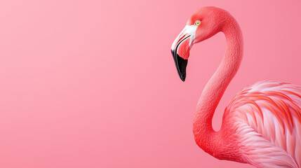 Fototapeta premium Pink flamingo on a pink background, clean design
