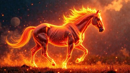 Obraz premium Beautiful portrait of a fiery red horse. Symbol of the new year 2026 according to the Chinese calendar. Eastern horoscope. Red fiery horse