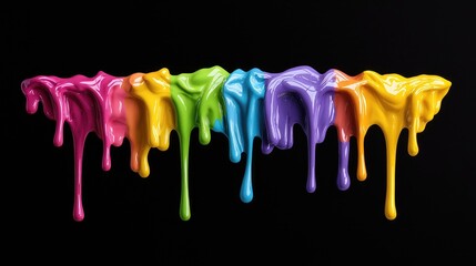 Colorful paint drips on black background, abstract art design, website banner
