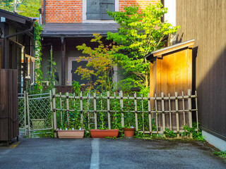 wooden fence in the entrance to a Japanese house 
