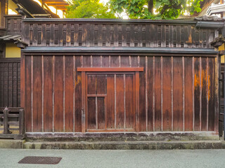Traditional Japanese door in wooden facade