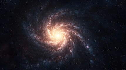 A mesmerizing spiral galaxy illuminated by a bright core, surrounded by countless stars in a vast cosmic landscape.