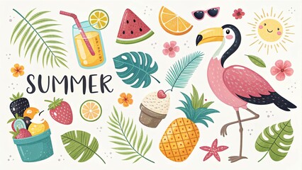 Colorful Summer Vibes Illustration with Tropical Elements
