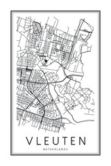 Obraz premium Printable downtown road map poster of the Dutch city of VLEUTEN on solid white background with city name