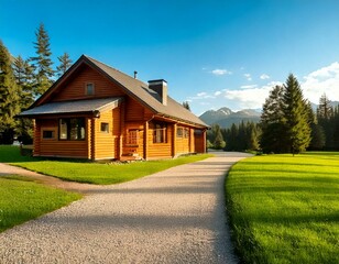 Obraz premium wooden cabin in the woods real estate photo