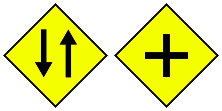 DOUBLE CIRCULATION AND CROSSING, PREVENTION SIGNS, TRAFFIC SIGNS - Powered by Adobe