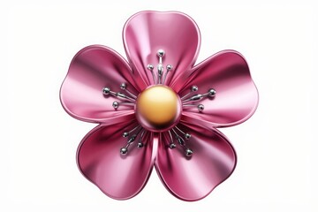 Fototapeta premium A stylized pink flower with a gold center, rendered in 3D.