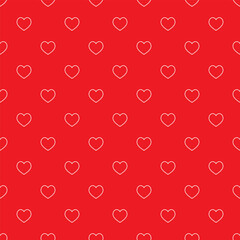 Heart seamless pattern, endless texture. White line hearts on red background. Valentine's Day Pattern.