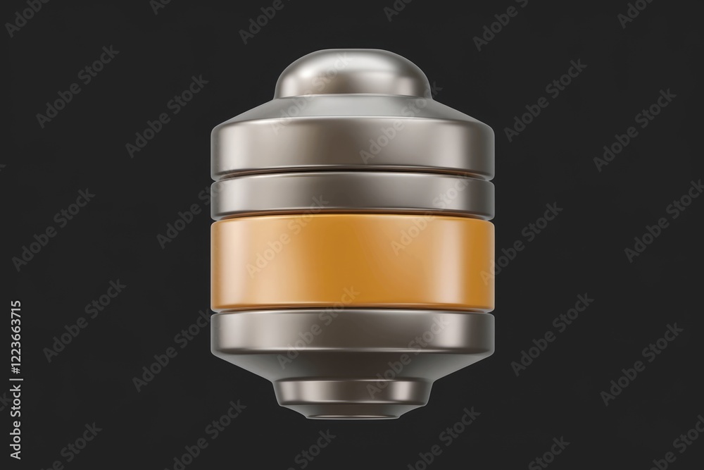Poster a 3d rendering of a metallic object with a yellow band.