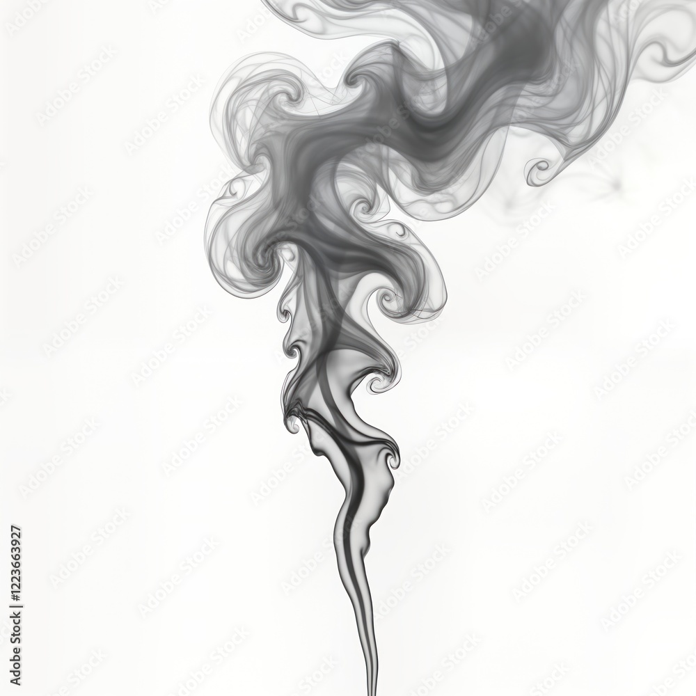 Poster Abstract image of dynamic smoke steam. Complex swirling forms. Realistic, flowing shapes. Isolated on white background. Suitable for graphic design projects illustrations. Stylish, artistic visual