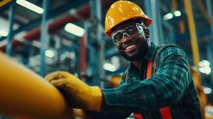Industrial safety training with smiling worker factory image indoor close-up teamwork