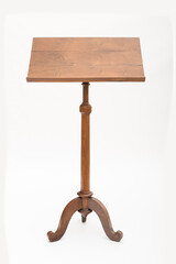 Vintage Wooden Lectern and Orchestra Stand with Adjustable Tilt-Top Surface Isolated on White...