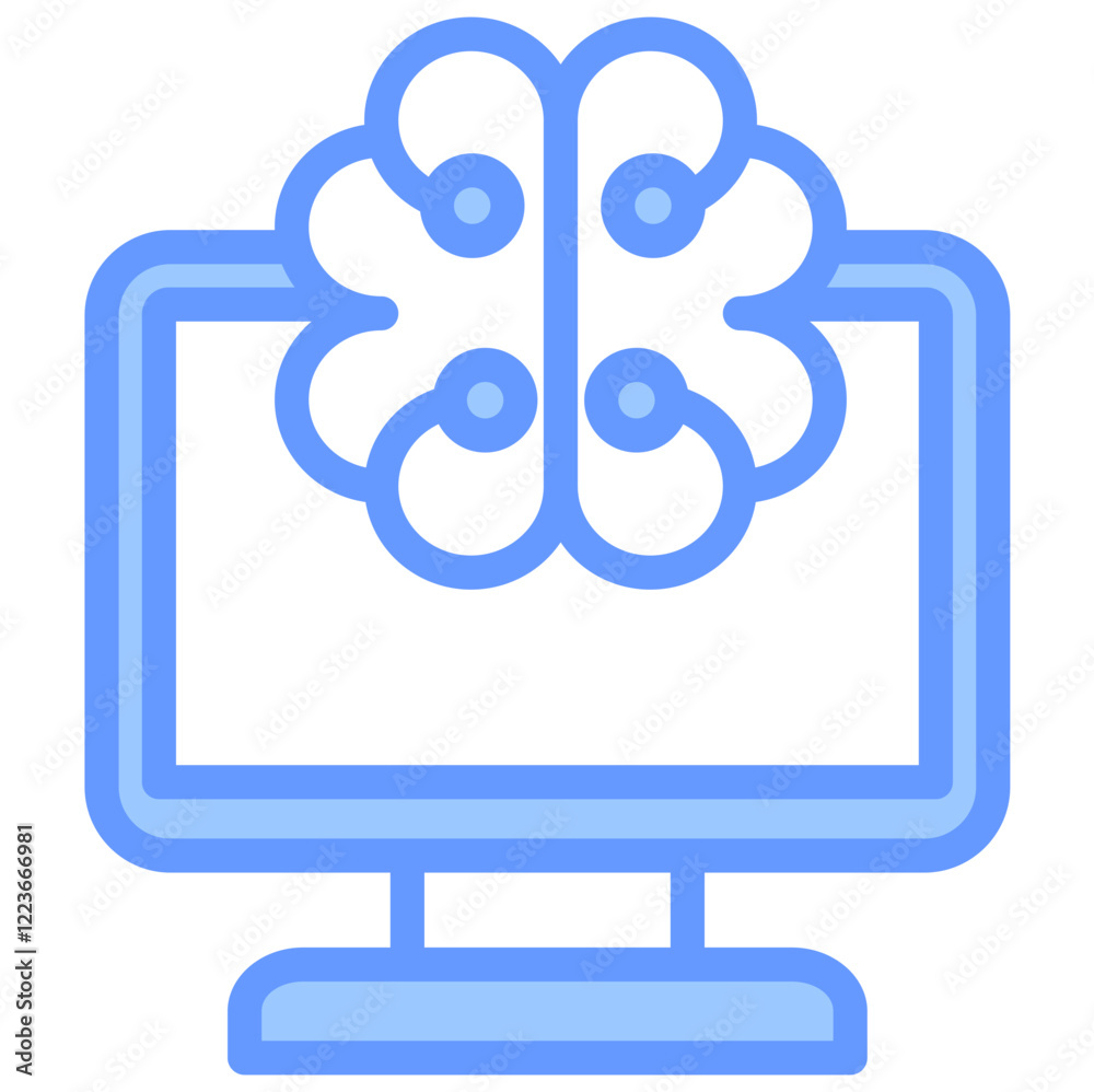 Poster brain computer interface lineal blue icon