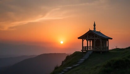 Fototapeta premium Sunset Viewpoint Mountaintop Pavilion Scenic Landscape