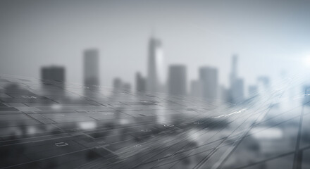 Abstract Futuristic Cityscape with Technological Overlay