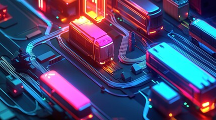 Aerial view of ai-driven transportation in a futuristic urban environment digital visualization concept