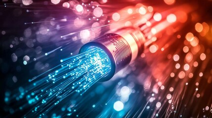 Colorful illuminated fiber optic cable close-up
