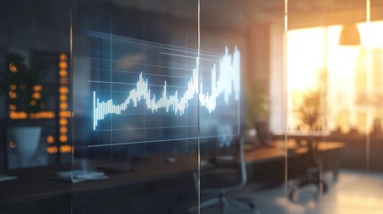 Dynamic data visualization transparent glass board in modern office environment with stunning design elements