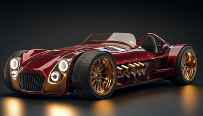 Red sports car with gold wheels and details