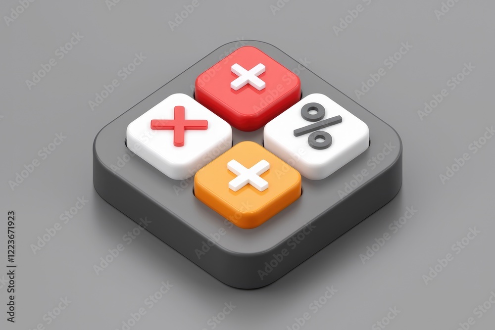Poster four colorful buttons with mathematical symbols on them.