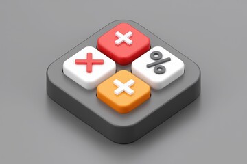 Four colorful buttons with mathematical symbols on them.