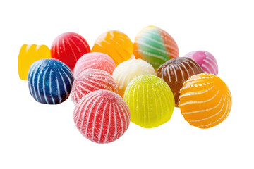 A colorful assortment of sugary jelly candies artistically arranged on a bright background, creating a delightful visual treat isolated on transparent background