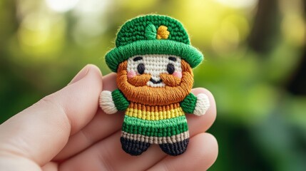 Adorable Leprechaun Embroidered Figurine in Hand