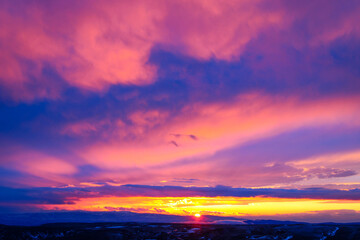 sunset over the sea. Purple and yellow sky. Vibrant Sunset Sky