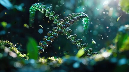 Fototapeta premium DNA Helix in Forest, Nature Background, Genetic Science, Research