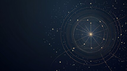 Obraz premium Golden cosmic network glowing in dark space, abstract background for tech