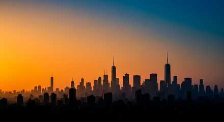 Silhouetted New York City Skyline at Sunset