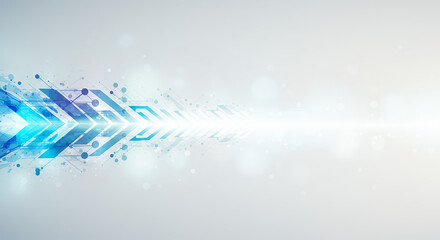 Abstract Technology Background: Futuristic Arrows, Network Connections, and Glowing Light Streaks